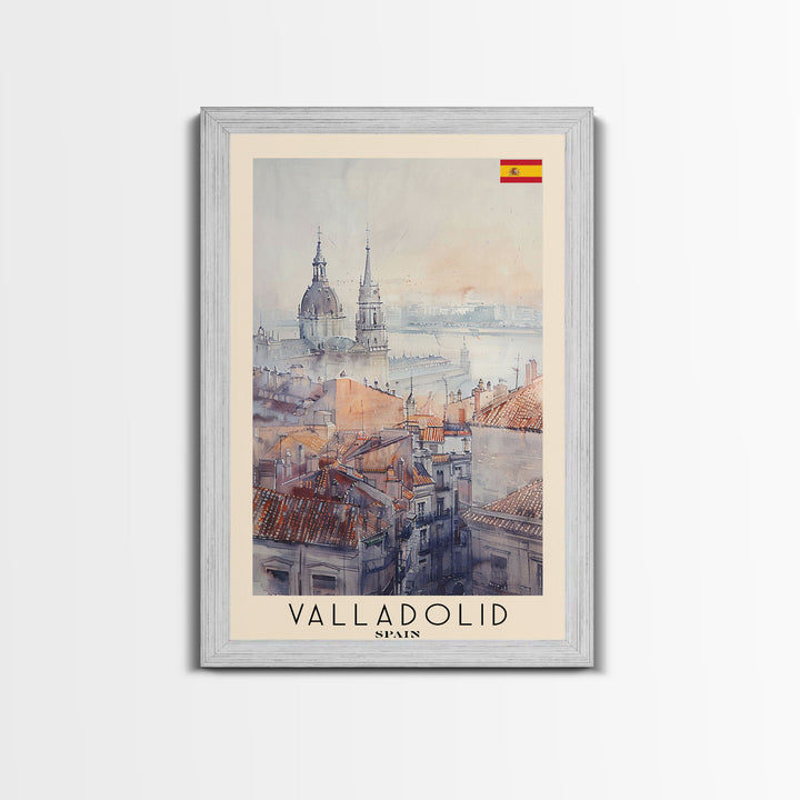 Valladolid Spain Travel Poster Framed Canvas Print, Watercolor Painting, Scenic Wall Art, Home Decor, Spanish Cityscape, Heritage Decor