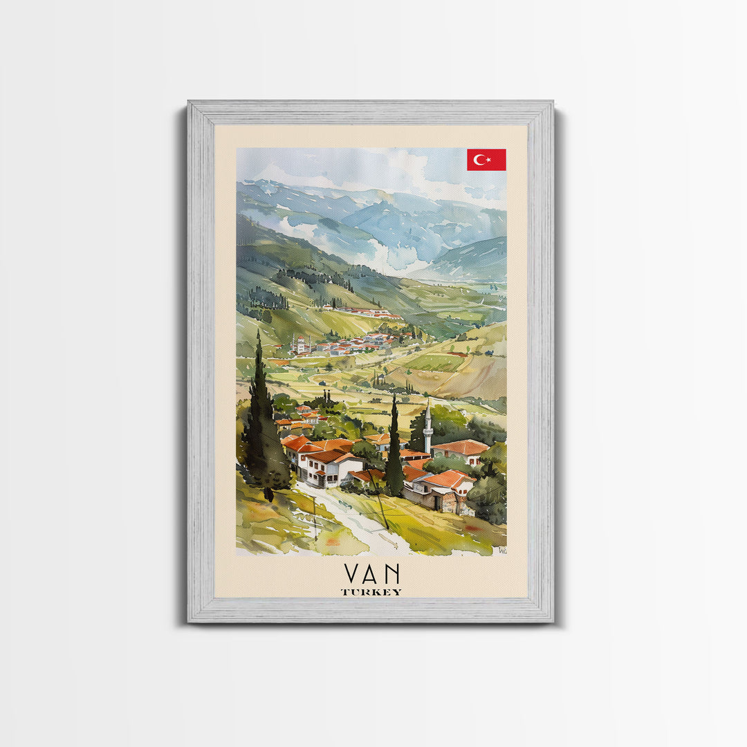 Van Turkey Travel Poster Framed Canvas Print, Watercolor Painting, Scenic Wall Art, Home Decor, Turkish Landscape, Exotic Art