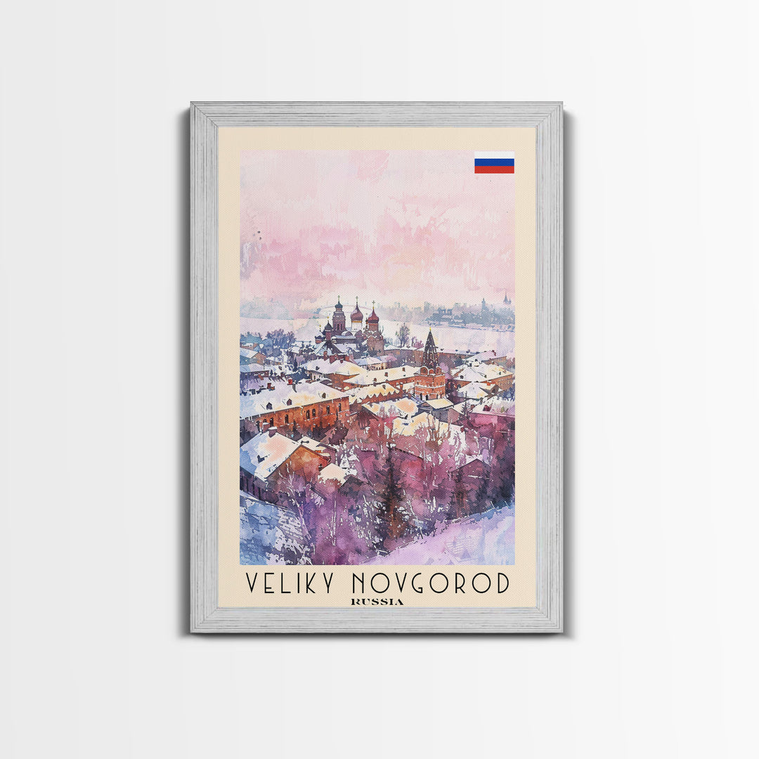 Veliky Novgorod Russia Travel Poster Framed Canvas Print, Watercolor Painting, Historic Wall Art, Home Decor, Russian Architecture, Classic Decor