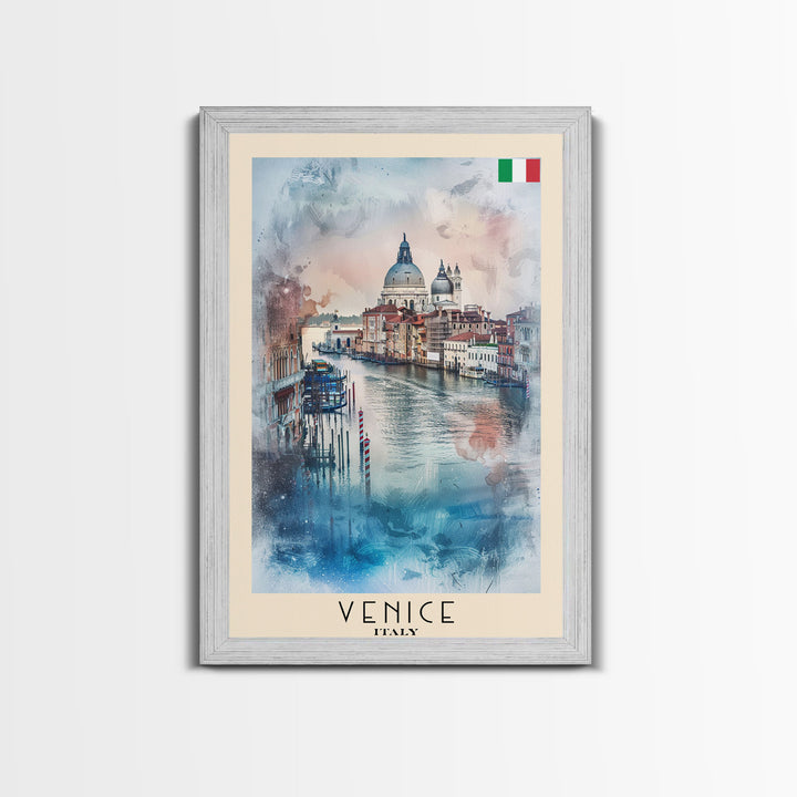 Venice Italy Travel Poster Framed Canvas Print, Watercolor Painting, Scenic Wall Art, Home Decor, Italian Canals, Romantic Decor