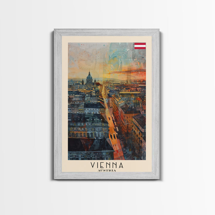 Vienna Austria Travel Poster Framed Canvas Print, Watercolor Painting, Historic Wall Art, Home Decor, Austrian Cityscape, Elegant Decor