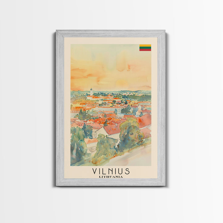 Vilnius Lithuania Travel Poster Framed Canvas Print, Watercolor Painting, Historic Wall Art, Home Decor, Lithuanian Architecture, Heritage Art