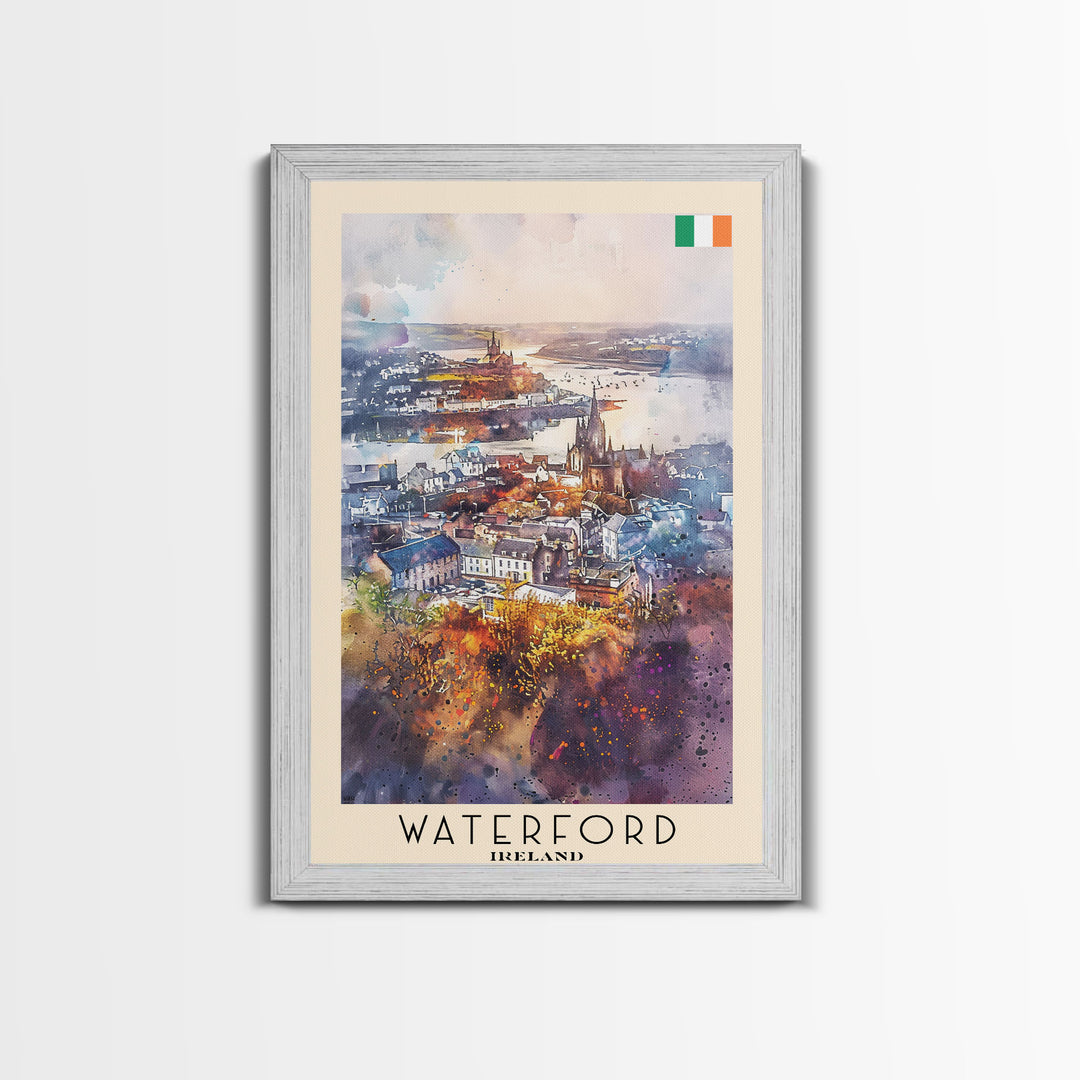 Waterford Ireland Travel Poster Framed Canvas Print, Watercolor Painting, Scenic Wall Art, Home Decor, Irish Landscape, Perfect Gift