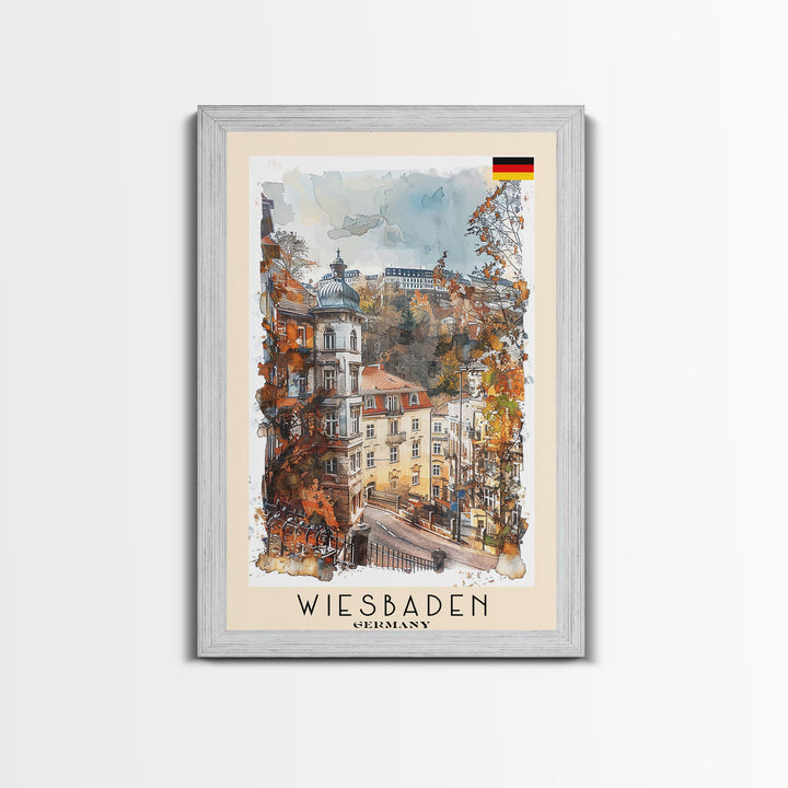 Wiesbaden Germany Travel Poster Framed Canvas Print, Watercolor Painting, Scenic Wall Art, Home Decor, German Cityscape, Artistic Gift