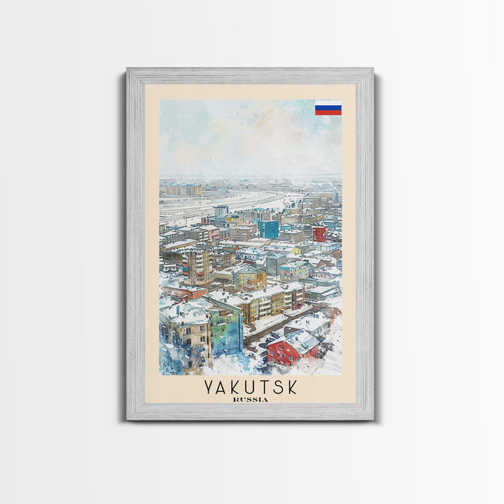 Yakutsk Russia Travel Poster Framed Canvas Print, Watercolor Painting, Scenic Wall Art, Home Decor, Russian Landscape, Unique Gift