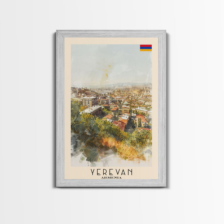 Yerevan Armenia Travel Poster Framed Canvas Print, Watercolor Painting, Scenic Wall Art, Home Decor, Armenian Landscape, Unique Gift