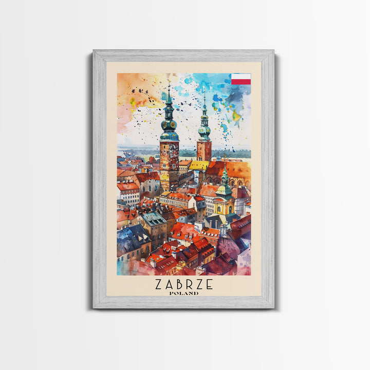 Zabrze Poland Travel Poster Framed Canvas Print, Watercolor Painting, Scenic Wall Art, Home Decor, Polish Landscape, Thoughtful Gift