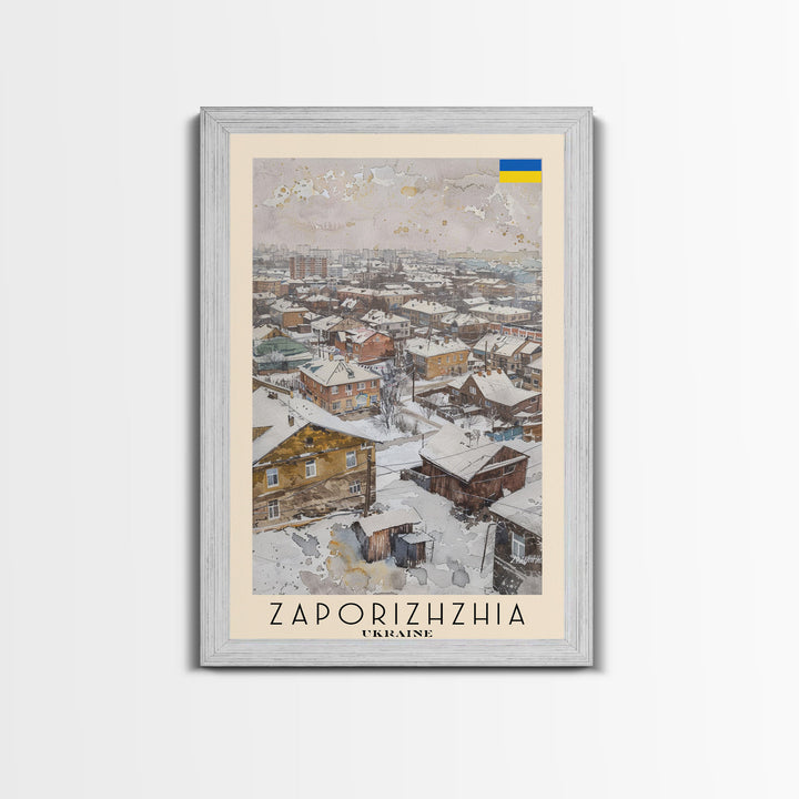 Zaporizhzhia Ukraine Travel Poster Framed Canvas Print, Watercolor Painting, Scenic Wall Art, Home Decor, Ukrainian Landscape, Special Gift