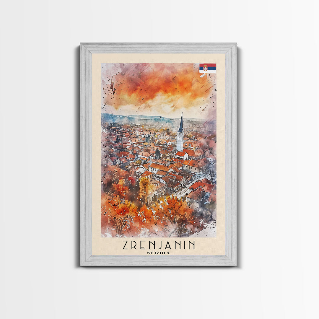 Zrenjanin Serbia Travel Poster Framed Canvas Print, Watercolor Painting, Scenic Wall Art, Home Decor, Serbian Landscape, Unique Gift