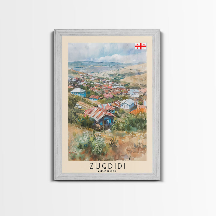 Zugdidi Georgia Travel Poster Framed Canvas Print, Watercolor Painting, Scenic Wall Art, Home Decor, Georgian Landscape, Thoughtful Gift