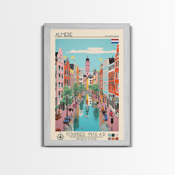 Almere Netherlands Travel Poster Framed Canvas Print, Midcentury Modern Art, Pop Art Decor, Wall Art, Vacation Gift, Living Room Decoration, Scenic Print