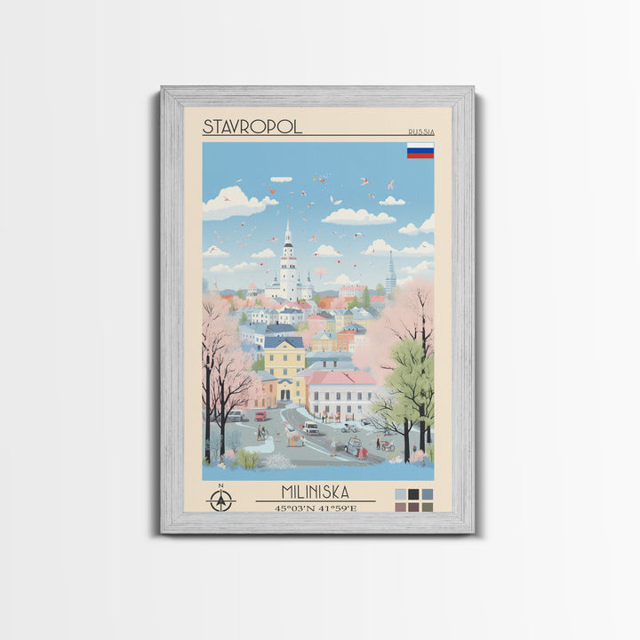 Stavropol Russia Travel Poster Framed Canvas Print, Midcentury Modern Art, Pop Art Wall Decor, Living Room Art, Vacation Gift