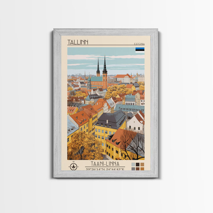 Tallinn Estonia Travel Poster Framed Canvas Print, Midcentury Modern Art, Pop Art Wall Decor, Living Room Art, Home Decoration