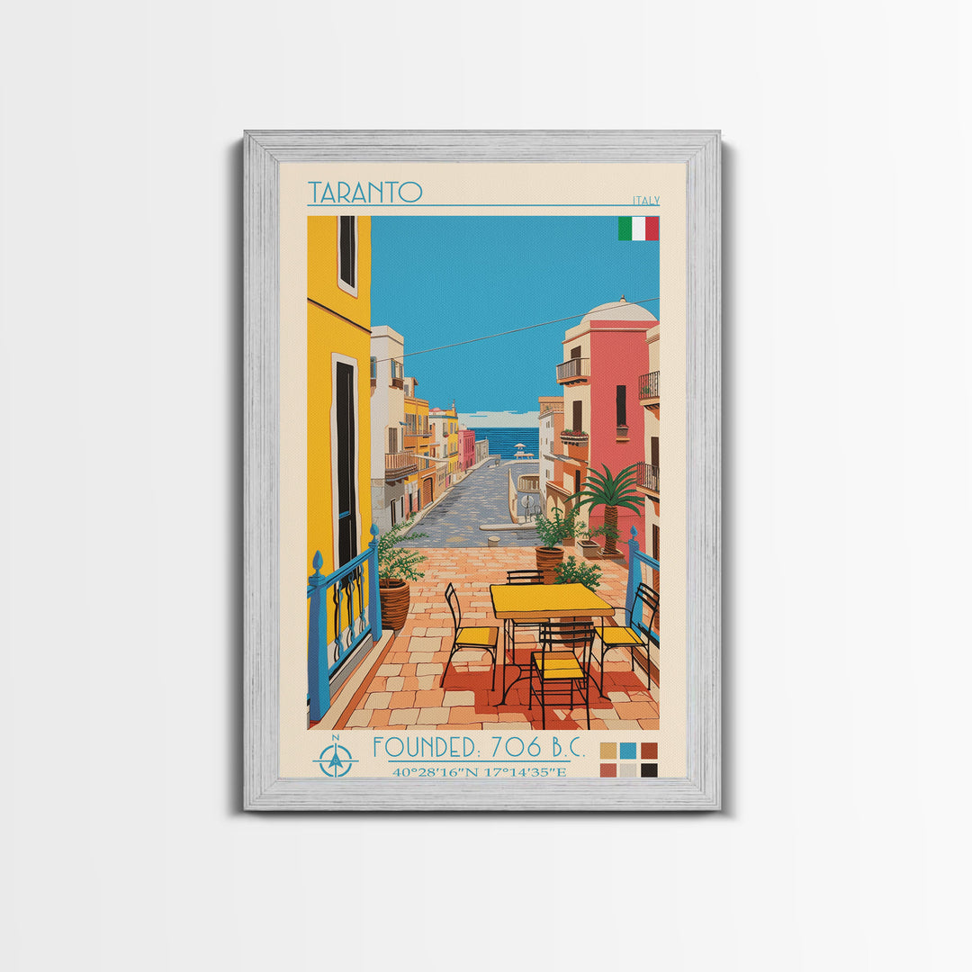 Taranto Italy Travel Poster Framed Canvas Print, Midcentury Modern Art, Pop Art Wall Decor, Living Room Art, Home Decoration