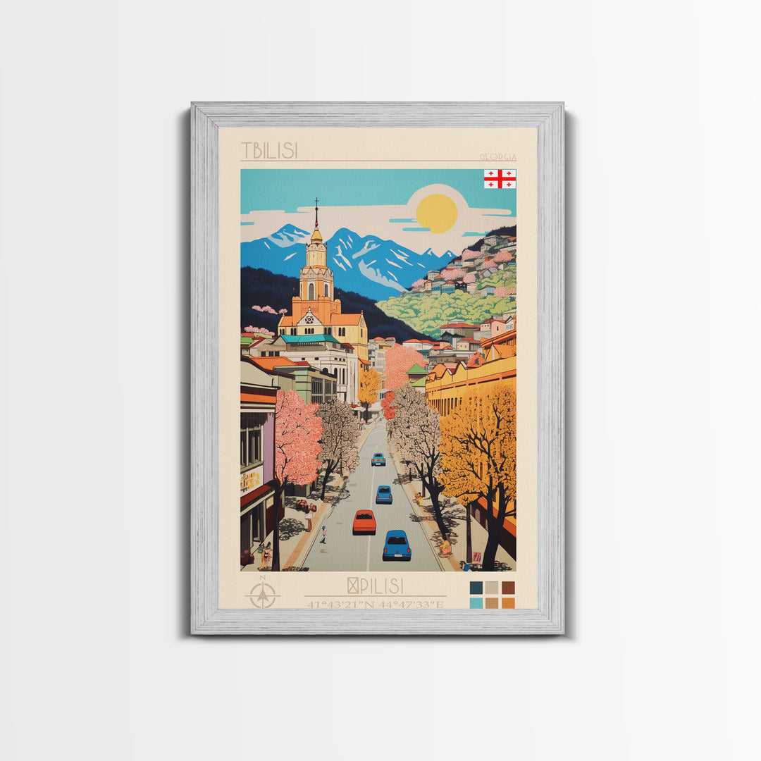 Tbilisi Georgia Travel Poster Framed Canvas Print, Midcentury Modern Art, Pop Art Wall Decor, Living Room Art, Home Decoration