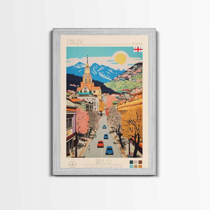 Tbilisi Georgia Travel Poster Framed Canvas Print, Midcentury Modern Art, Pop Art Wall Decor, Living Room Art, Home Decoration