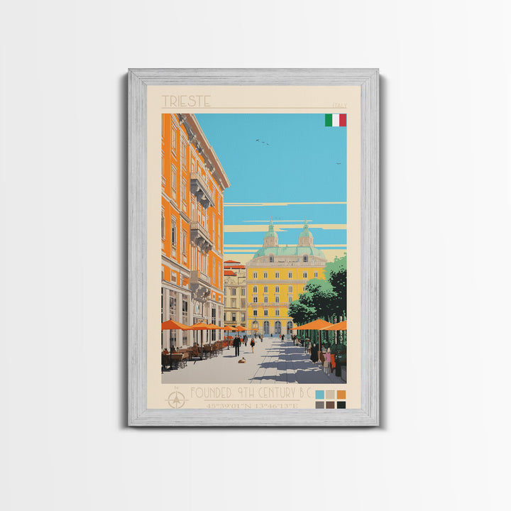 Trieste Italy Travel Poster Framed Canvas Print, Midcentury Modern Art, Pop Art Wall Decor, Living Room Art, Home Decoration