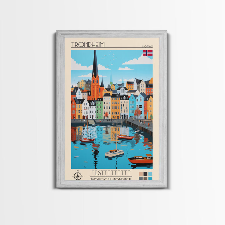 Trondheim Norway Travel Poster Framed Canvas Print, Midcentury Modern Art, Pop Art Wall Decor, Living Room Art, Home Decoration