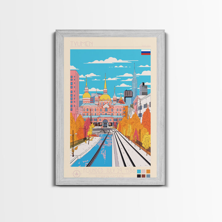 Tyumen Russia Travel Poster Framed Canvas Print, Midcentury Modern Art, Pop Art Wall Decor, Living Room Art, Scenic Wall Art