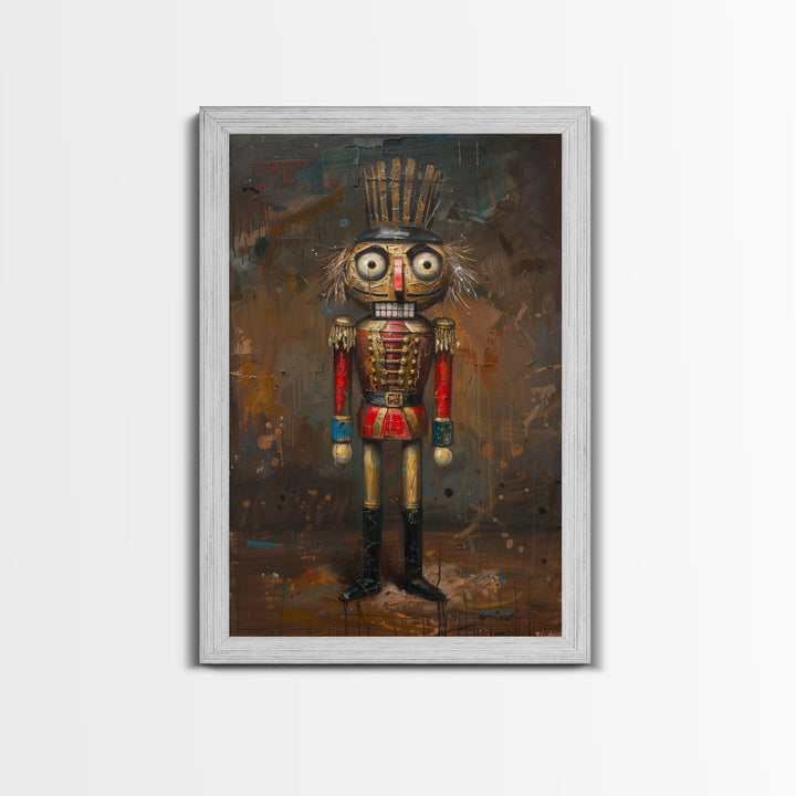 This Nutcracker has seen some things, framed canvas print, halloween decor, spooky season