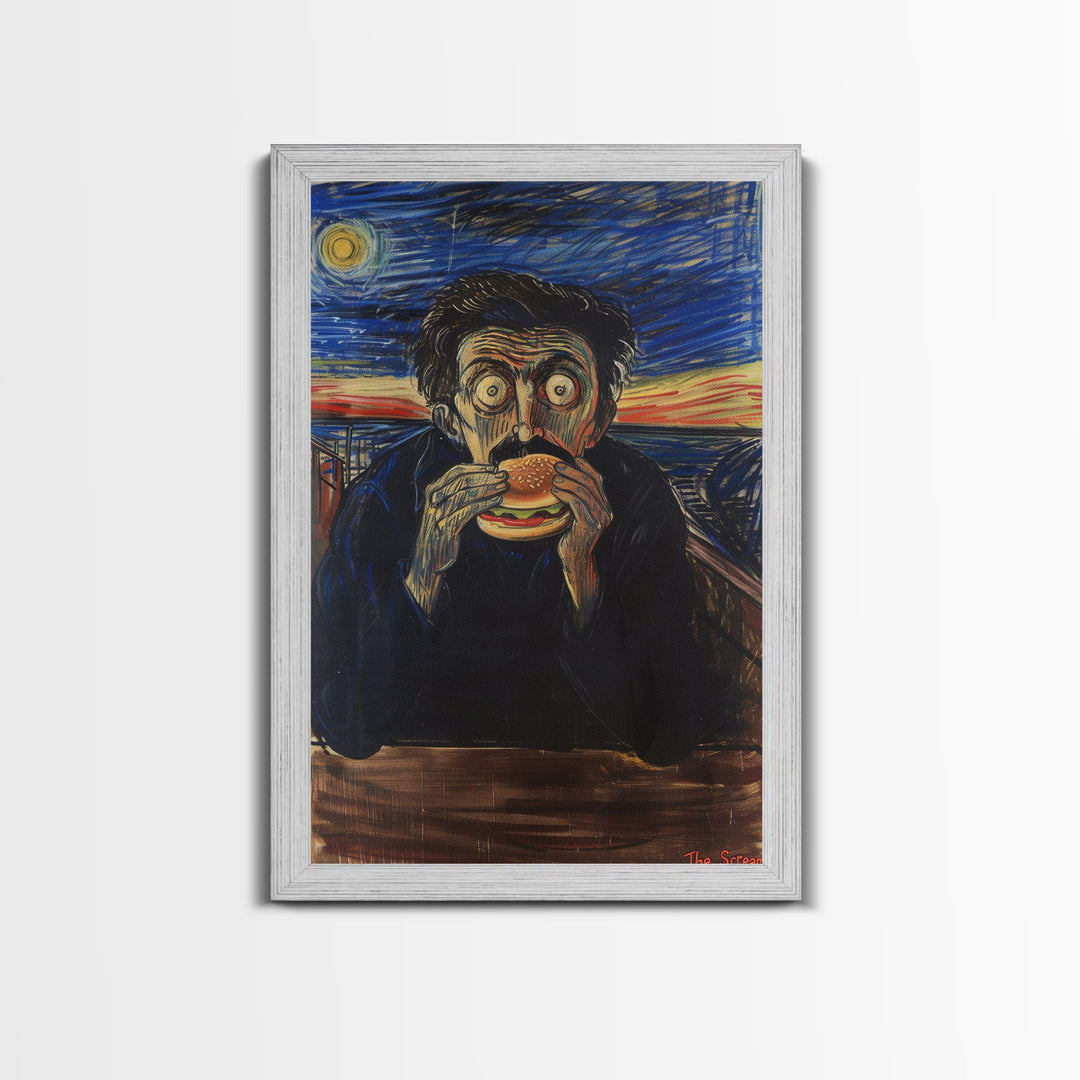 The Scream But With A Hamburger Halloween Artwork, Perfect for Adding a Touch of Spooky Humor to Your Wall Decor