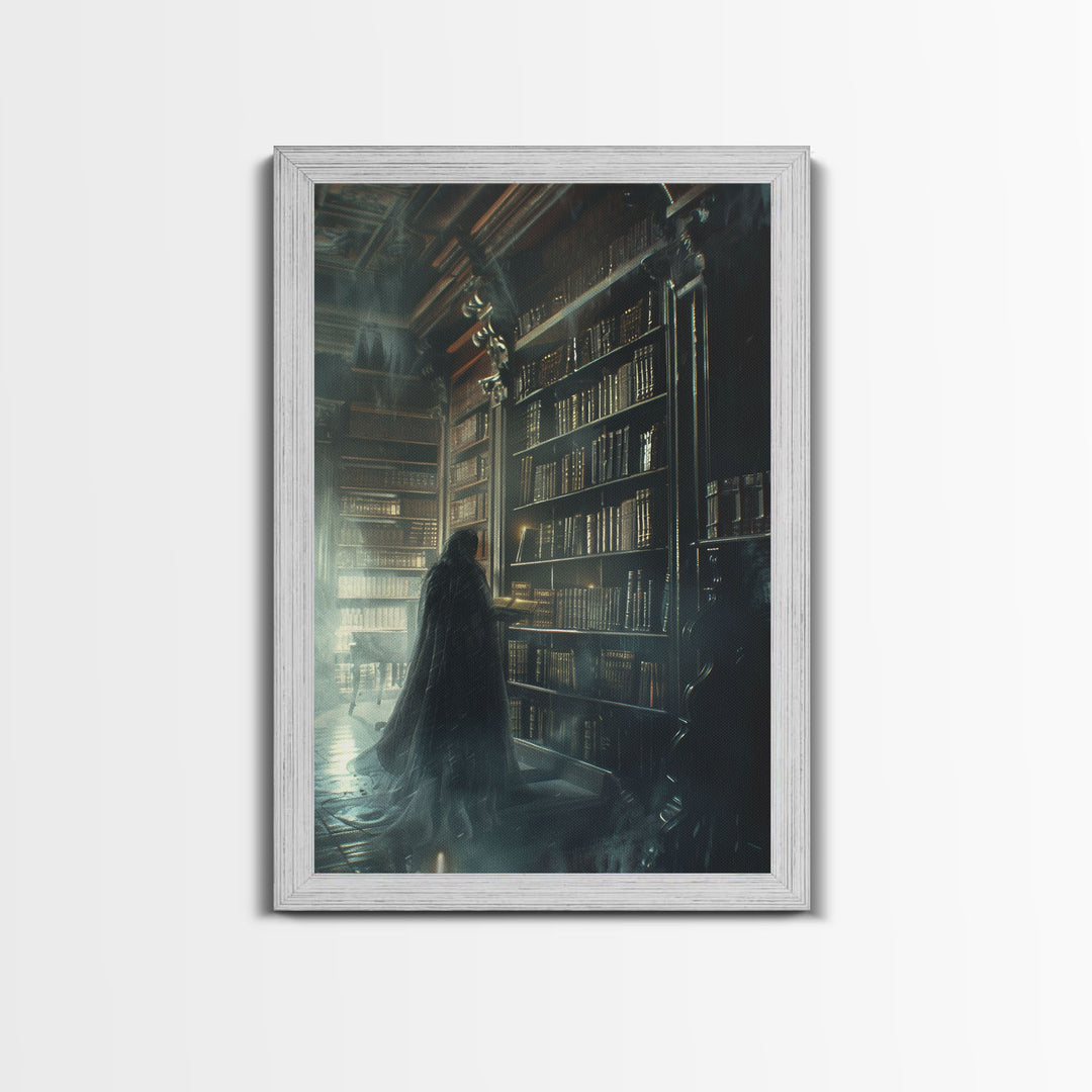 The Haunted Library Framed Canvas Print, Spooky Vibes Wall Art, Halloween Art, Halloween Props and Accessories, Home Decor Wall Art