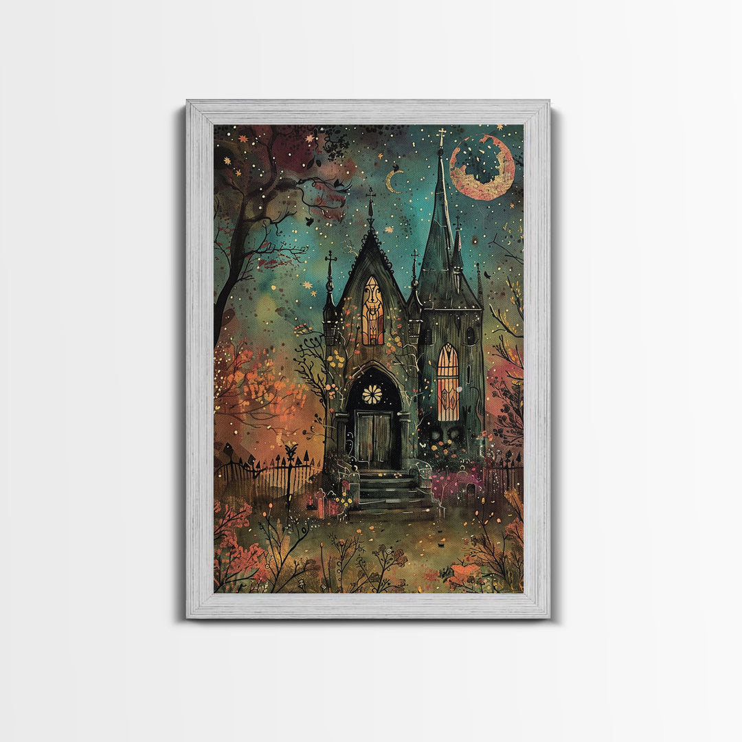 The Haunted Mausoleum, Framed Canvas Print, Spooky Season Halloween Decor, Halloween Props Wall Art, Gift For Halloween Lover