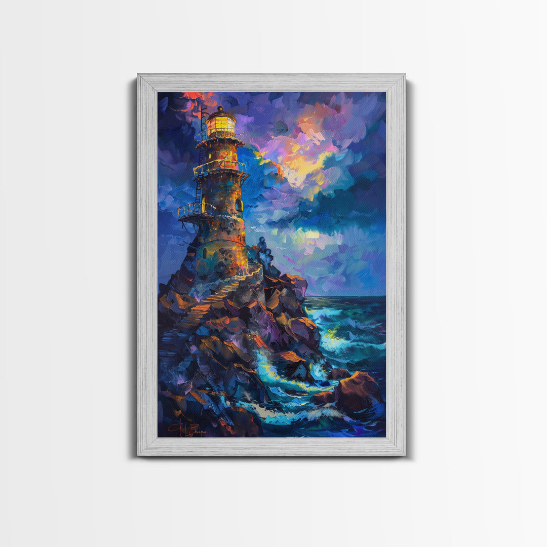 Stormy Lighthouse, Halloween Art Print, Spooky Home Decor, Framed Canvas Print, Creepy Art, Halloween Wall Decor, Seasonal Wall Art