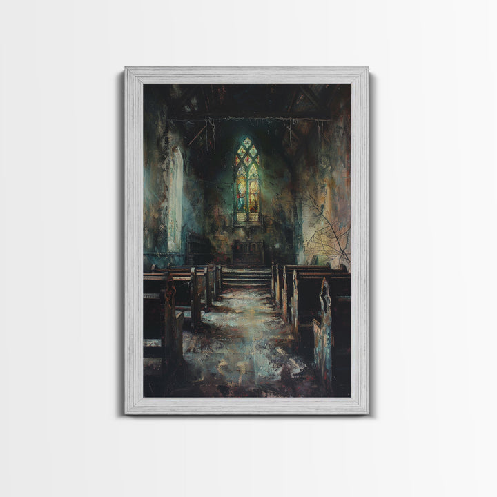 Victorian Haunted Church Framed Canvas Print, Halloween Oil Painting, Halloween Decor Wall Art, Spooky Season Dark Academia Decor