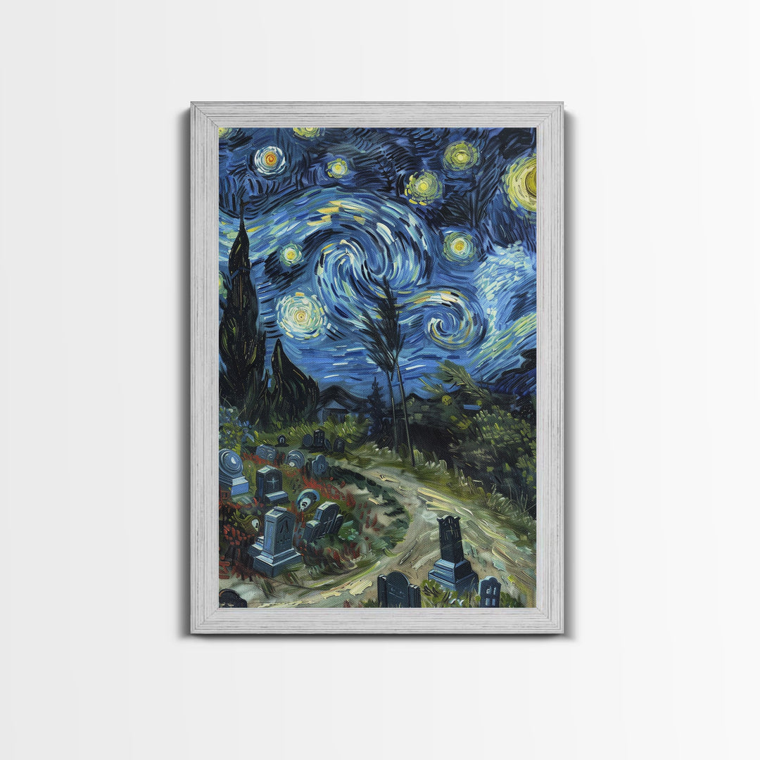 Starry Night Inspired Haunted Cemetary, Haunted Grave Yard, Spooky Season Wall Art, Halloween Decor