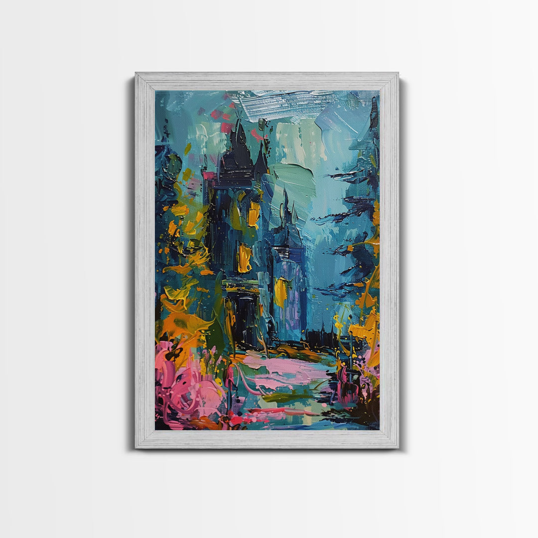 Spooky Pumpkin Forest Framed Canvas Print, Halloween Wall Art, Haunted Forest Decor, Eerie Pathway Art, Ghostly Home Decoration