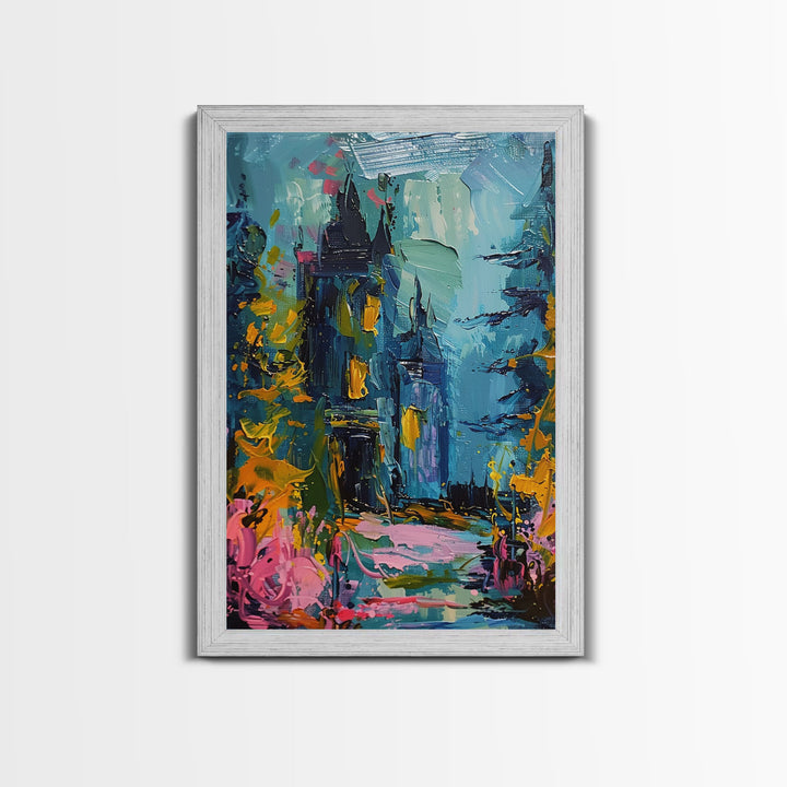 Spooky Pumpkin Forest Framed Canvas Print, Halloween Wall Art, Haunted Forest Decor, Eerie Pathway Art, Ghostly Home Decoration