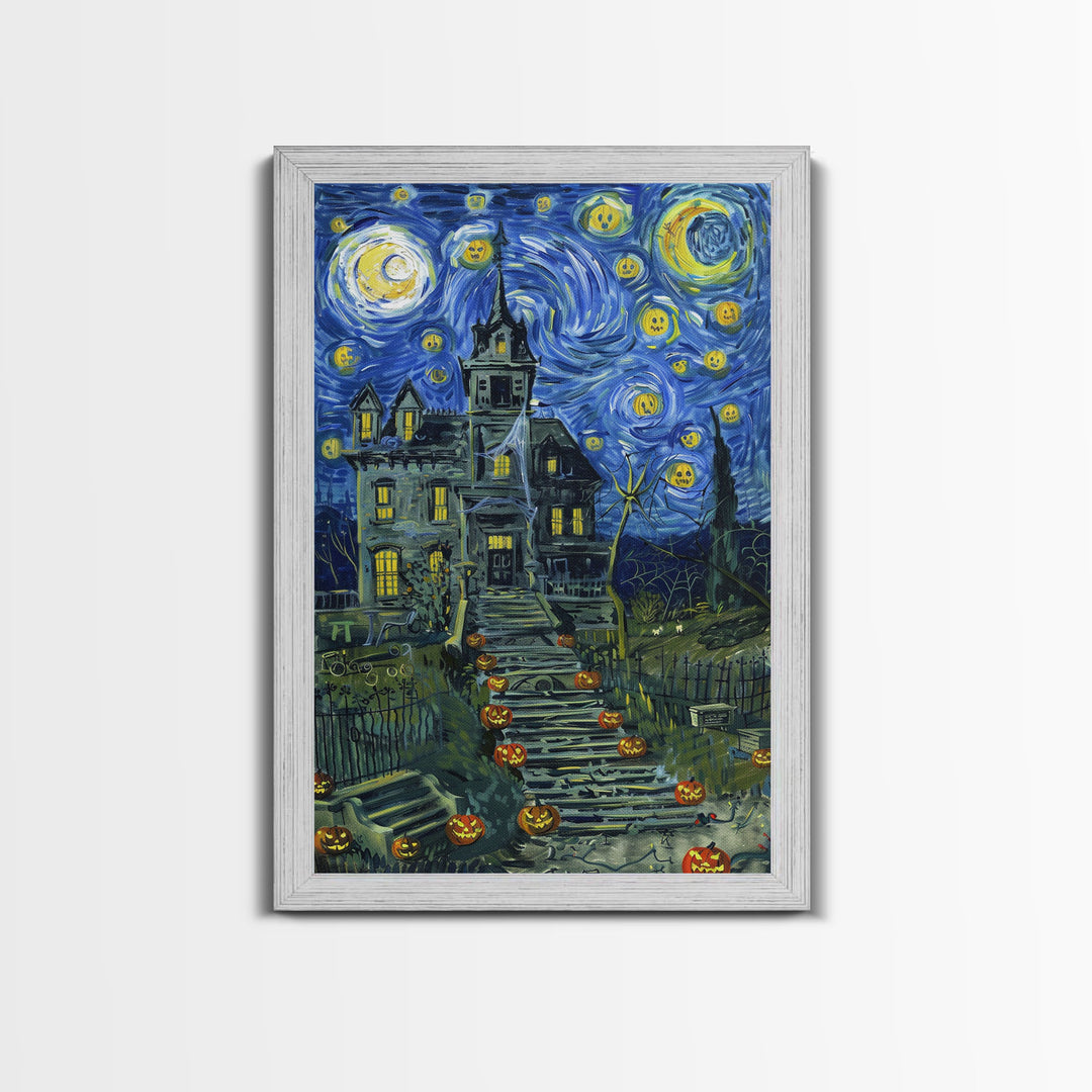 Starry Night Inspired Haunted Cemetary, Halloween Decor / Hallowen Wall Art / Halloween Props