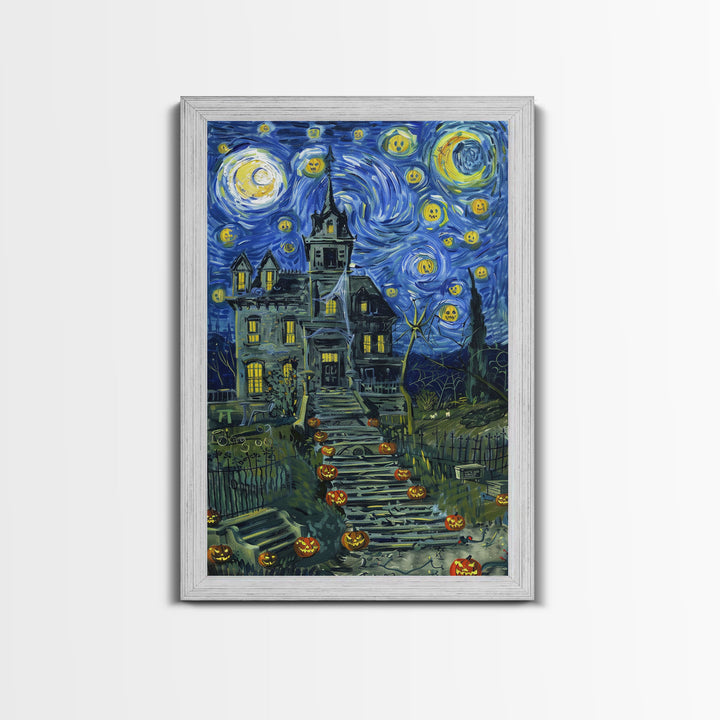 Starry Night Inspired Haunted Cemetary, Halloween Decor / Hallowen Wall Art / Halloween Props