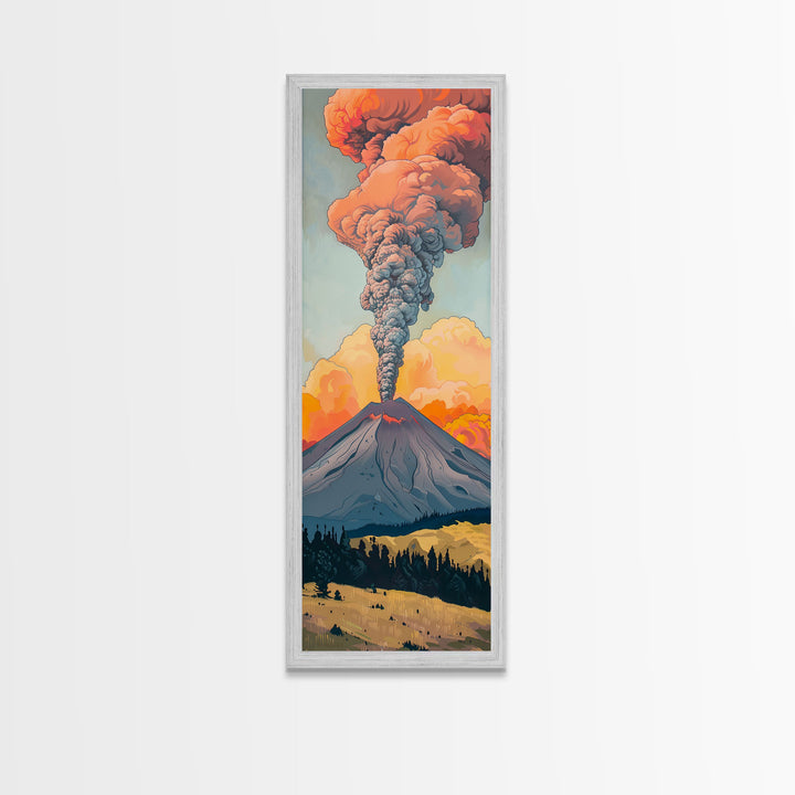 Colorful Volcano Eruption Printed on Framed Canvas, Vertical Landscape Art Print, Mountain Wall Art, 3D Canvas Art, Vertical Office Art