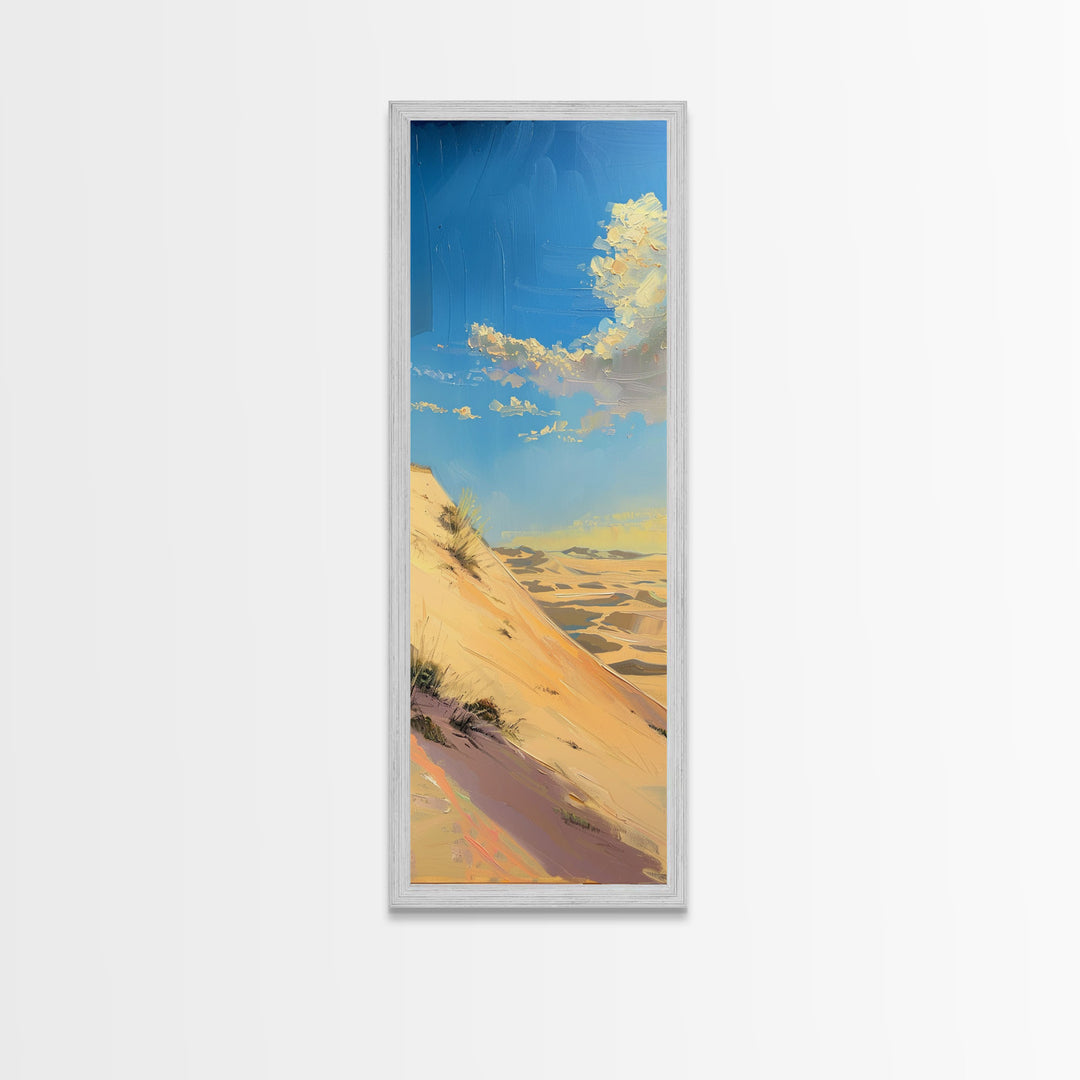 Vertical Canvas Painting of Sand Dunes in Desert Landscape, Framed Oversized Wall Art on Canvas, Tall and Narrow Living Room Wall Art