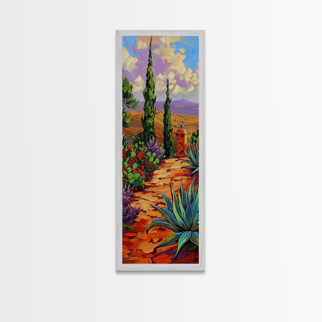 Tall Narrow Canvas Oil Painting of Tuscan Landscape Framed, Mountain Wall Art for Bedroom, Contemporary Art for Kitchen and Living Room