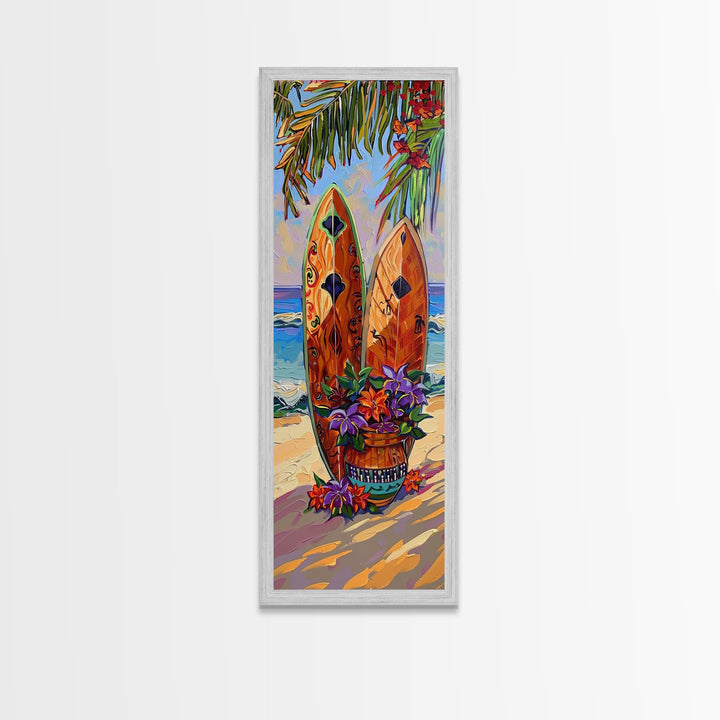 Vertical Coastal Art Print for Beach House, Tropical Beach Art Framed and Printed on Canvas, Wall Art for Living Room, Acrylic Painting