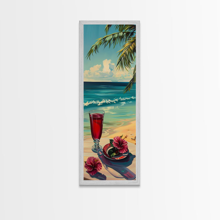 Tropical Landscape Coastal Art Canvas Framed, Beach Art for Living Room, Oversized Wall Art for Living Room, Tall and Narrow Wall Art