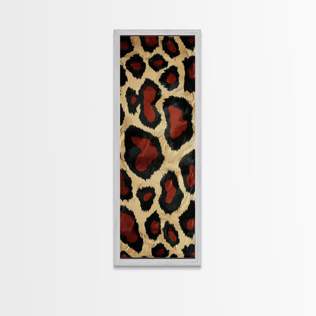 Vintage Animal Print with Deep Tones - Framed Canvas Print, Midcentury Modern Skinny Art, Tall Wall Art for Living Room or Bedroom Decor