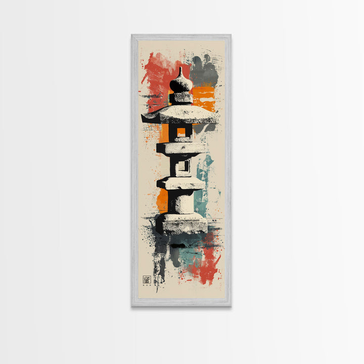 Zen Stone Lantern Skinny Art Tall Art Japanese Ukiyo-e Inspired Framed Canvas Wall Art