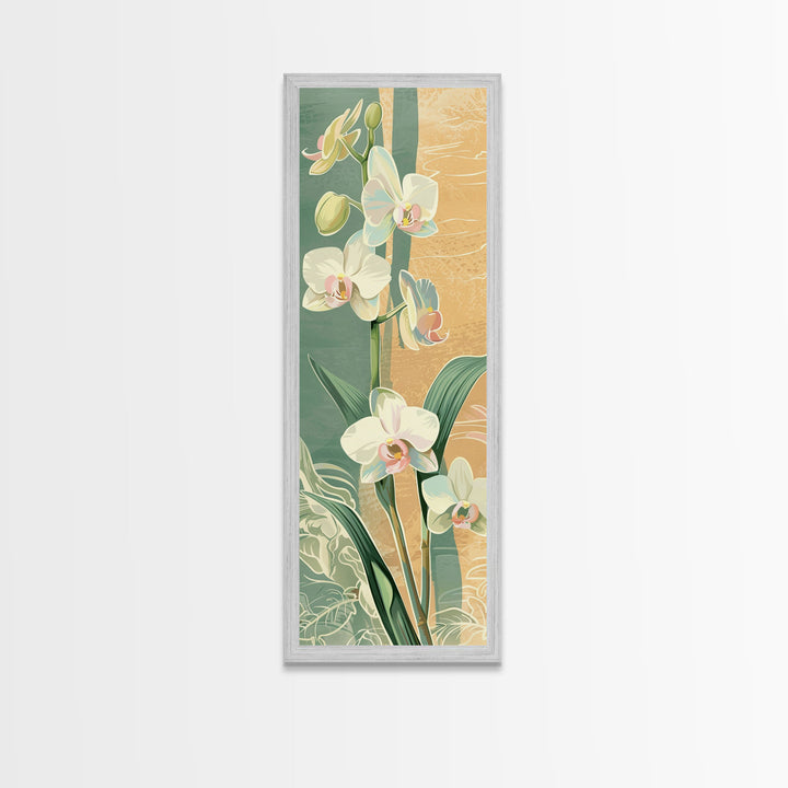 Skinny Art Tall Art Framed Canvas Print Orchids In Delicate Tones With Subtle Background Elements Ukiyo-e Japanese Style Art Wood Block Print