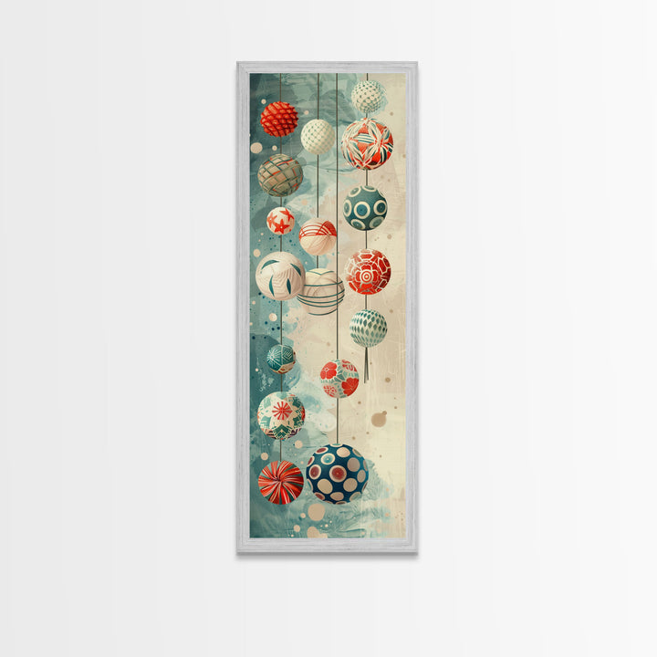 Skinny Art, Japanese Style Art, Hanging Lanterns Wood Block Print Framed Canvas Print Tall Art Ukiyo-e Art