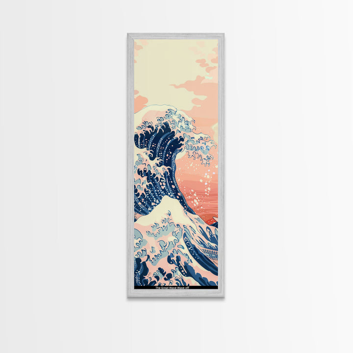 Skinny Tall Canvas Art Of The Great Wave In Soft Pastel Colors, Modern Framed Print Ideal For Feng Shui Wall Art, Japanese Style Art