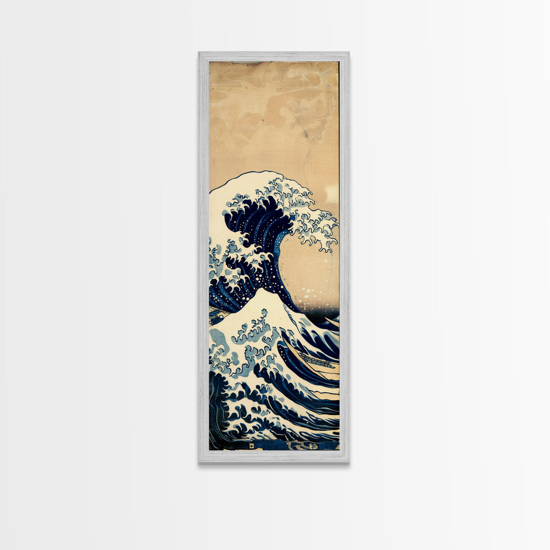 Skinny Art Tall Art Framed Canvas Print Japanese Style Art The Great Wave Off Kanagawa Wood Block Print Ukiyo-e Feng Shui Wall Art