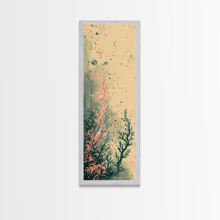 Tall Skinny Art Japanese Style Wood Block Print Abstract Seaweed In Soft Hues For Framed Canvas Print In Ukiyo-e Style