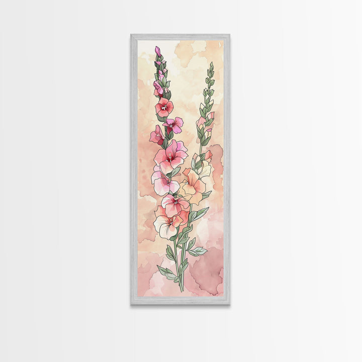 Vibrant Gladiolus Skinny Art Tall Art Japanese Ukiyo-e Inspired Floral Framed Canvas Print for Brightening Any Room