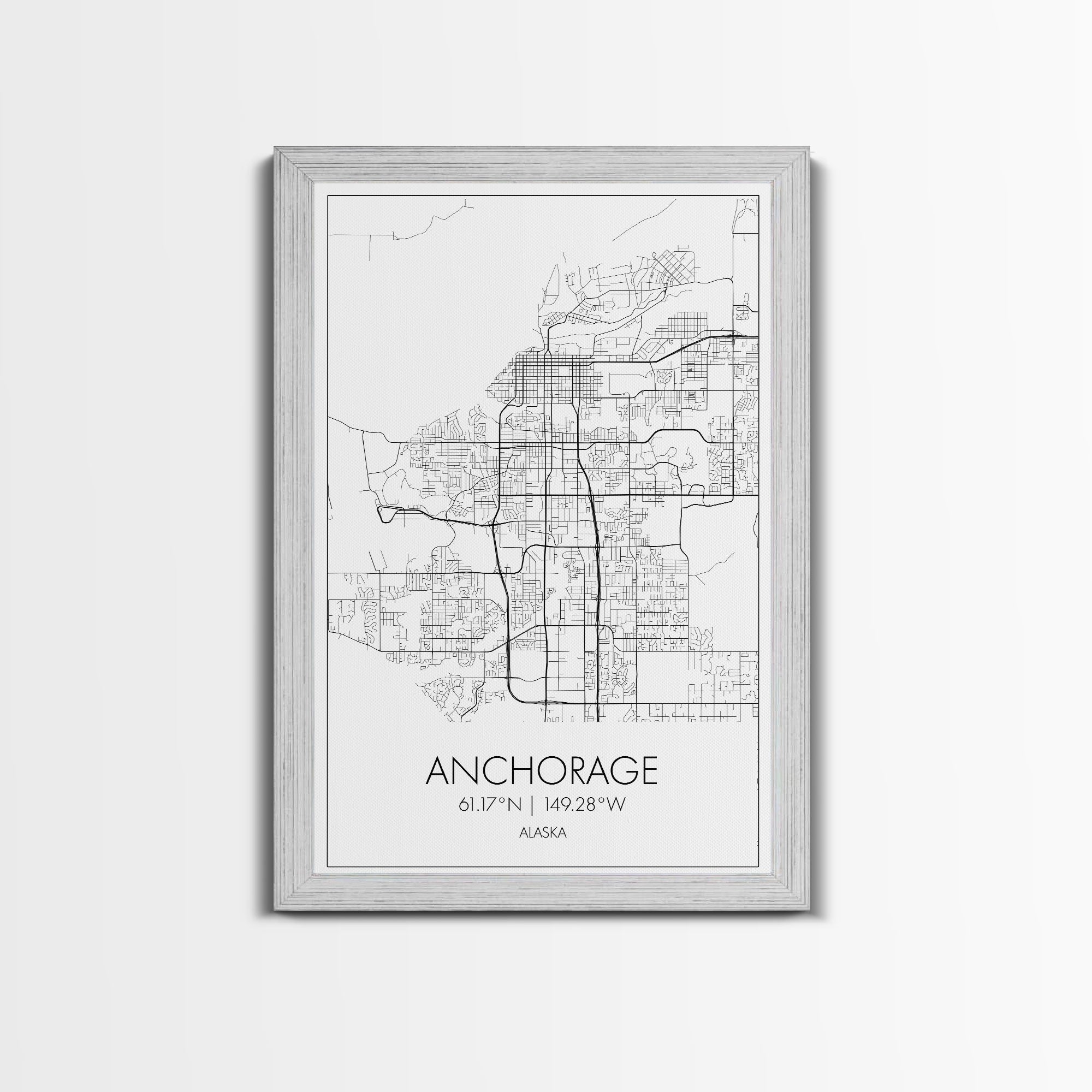 Anchorage Street Map, Alaska Map, City Map Wall Décor, Adventure Wall Art, Minimalist, Modern Art, Wall Art, Canvas Print, Canvas Wall Art