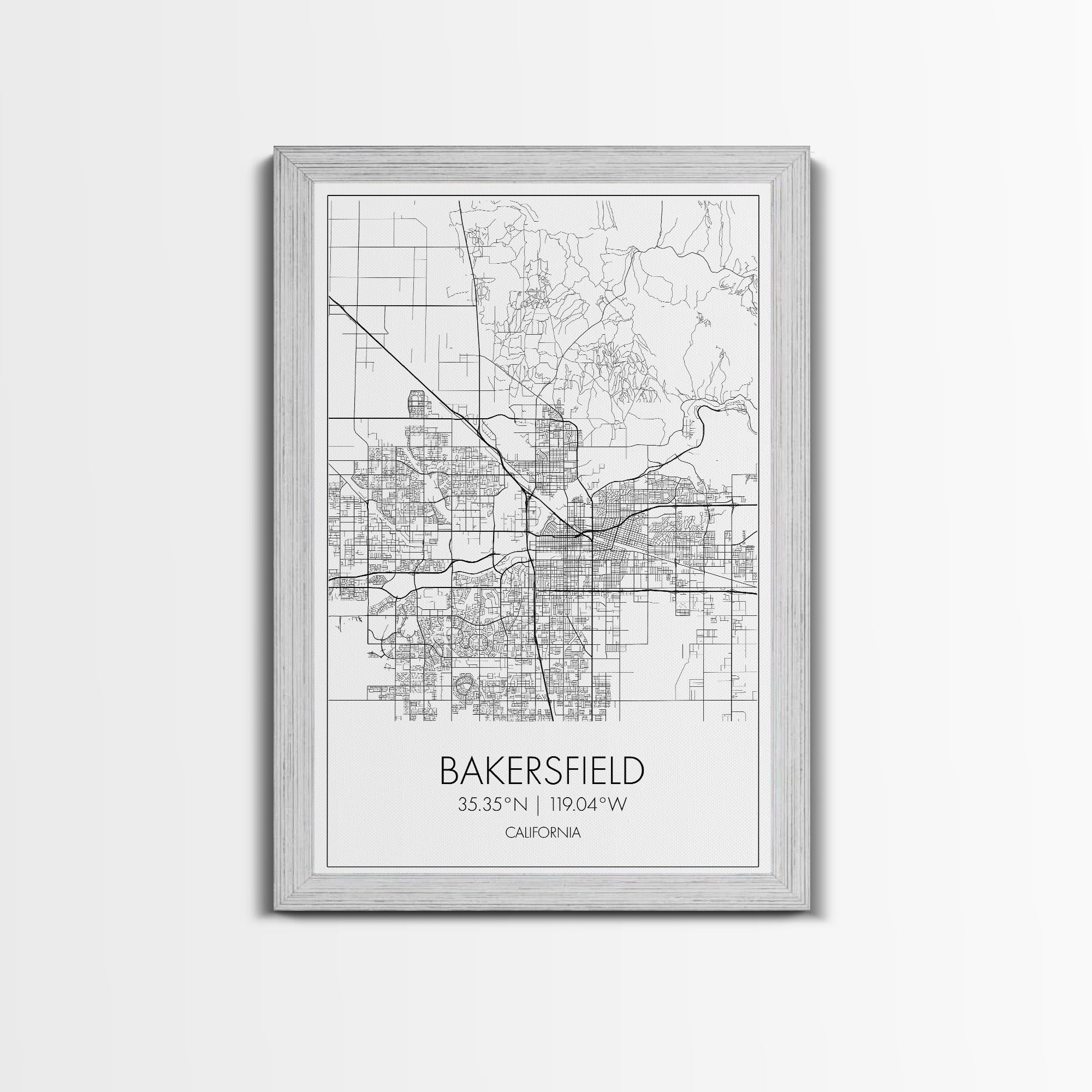 Bakersfield Street Map, California Map, City Wall Art, Home Wall Décor, Wife Gift, Minimalist Art, Wall Art, Canvas Print, Canvas Wall Art