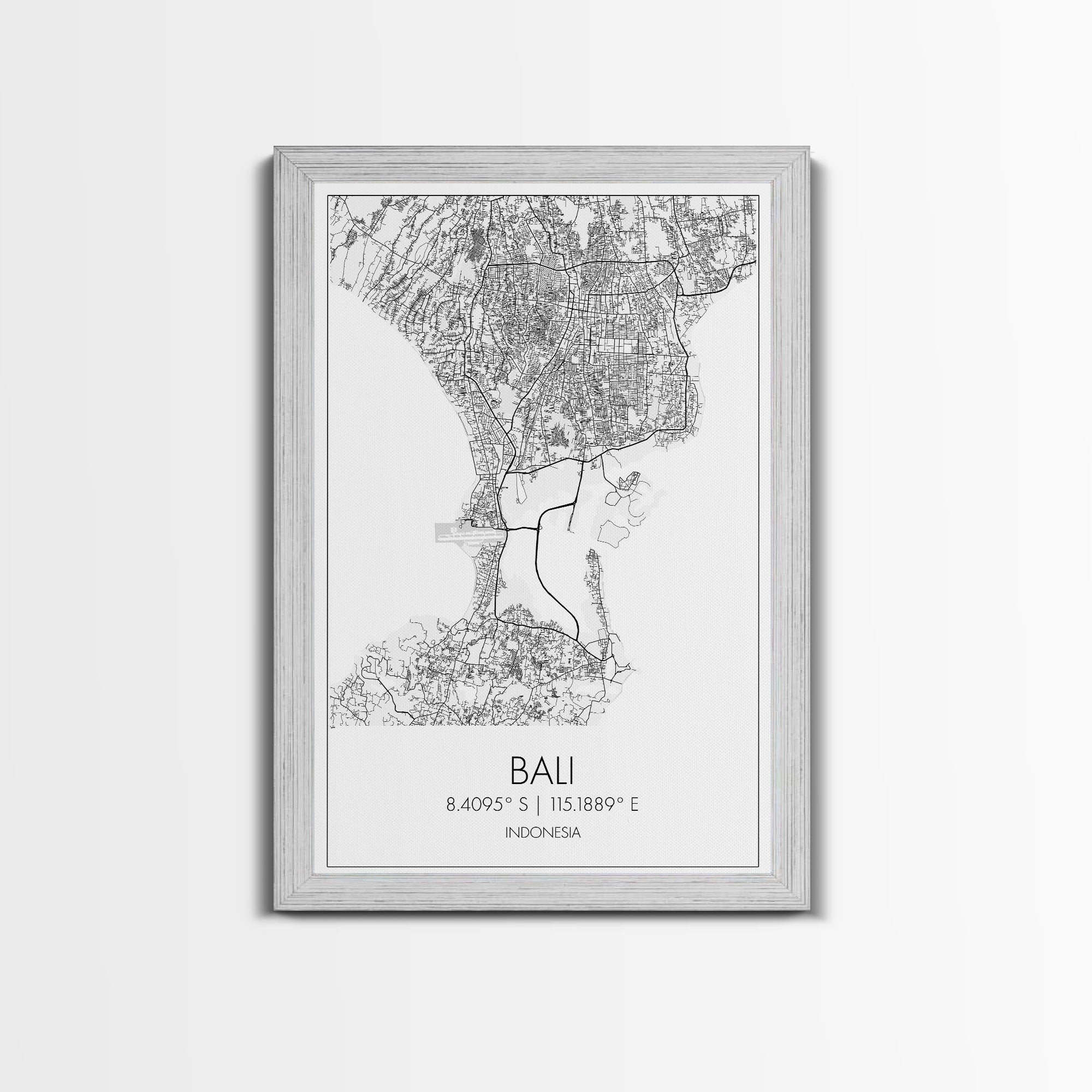 Bali Street Map, Indonesia Map, Asian City Wall Art, Travel Gift, Living Room Art, Minimalist Art, Wall Art, Canvas Print, Canvas Wall Art